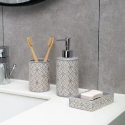 Dunelm Geo Tile Grey Ceramic Lotion Dispenser -Simple Bathroom 1000160190 alt01