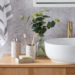 Dunelm Geo Tile Grey Ceramic Lotion Dispenser -Simple Bathroom 1000160190 alt02