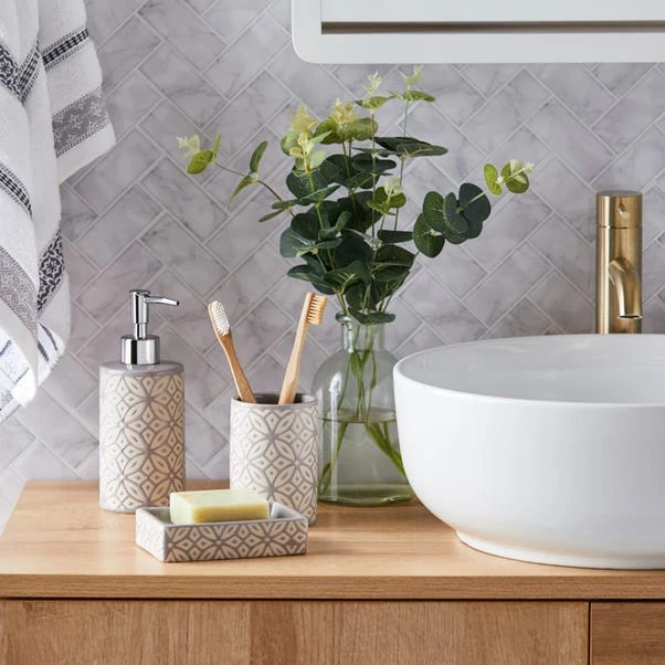 Dunelm Geo Tile Grey Ceramic Tumbler 5 Dunelm Geo Tile Grey Ceramic Tumbler - Image 3