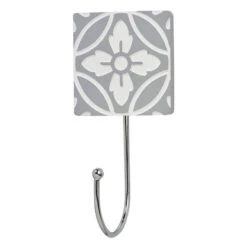 Dunelm Geo Tile Grey Floral Hook -Simple Bathroom 1000180574 alt02
