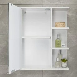Lloyd Pascal Jaxon White Single Door Wall Cabinet With Open Shelves -Simple Bathroom 1000182104 alt02