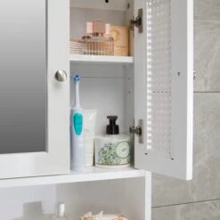 Lloyd Pascal Palermo Cane White Wall Mirror Cabinet -Simple Bathroom 1000185508 alt02