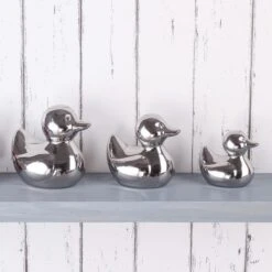 Dunelm Set Of 3 Silver Ceramic Ducks