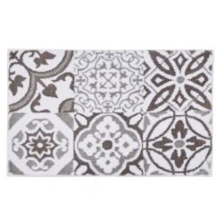 Dunelm Geo Tile Grey Bath Mat