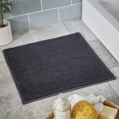 Dunelm Charcoal Mini Bobble Shower Mat