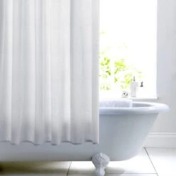 Dunelm White Woven Cotton With Peva Lining Shower Curtain