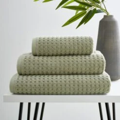 Dunelm Sage Green Waffle 100% Cotton Towel