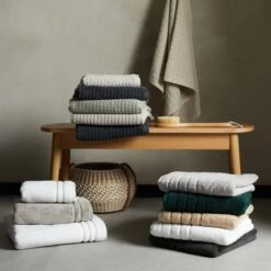 Dunelm Sage Green Waffle 100% Cotton Towel 7 Dunelm Sage Green Waffle 100% Cotton Towel -Simple Bathroom 30729423 alt08