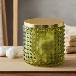 Dunelm Small Bubble Glass Green Storage Jar