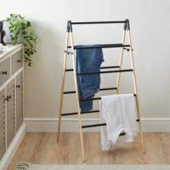 Dunelm Ladder Bamboo Matt Black Indoor Airer