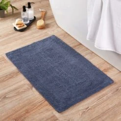 Dunelm Super Soft Reversible Folkstone Blue Bath Mat