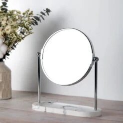 Dunelm Marble Effect Pedestal Mirror And Storage Tray