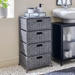 Dunelm Recycled Plastic Grey Rattan Drawer Tower