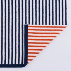 Dunelm Burnt Orange And Navy Striped Towel -Simple Bathroom 30766380 alt04