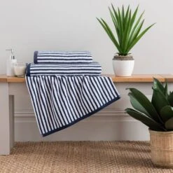 Dunelm Burnt Orange And Navy Striped Towel -Simple Bathroom 30766380 alt05