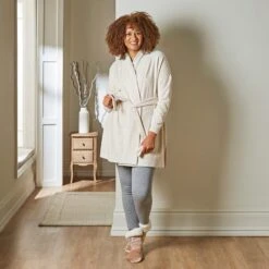 Dunelm Supersoft Lightweight Natural Dressing Gown -Simple Bathroom 30770893 alt02