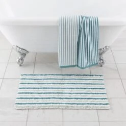 Dunelm Kingfisher And Mint Stripe Bath Mat